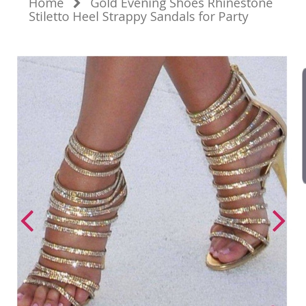 GOld evening shoes Rhinestone stiletto